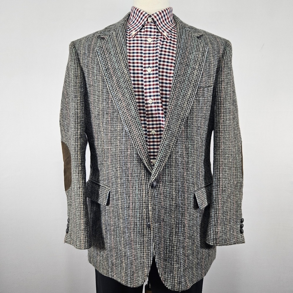 Haggar Men's Sport Coat Blazer‎ Two Button Polyester Tweed Elbow Patch Size 44R